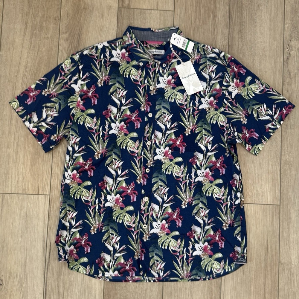 Tommy Bahama San Matera Gardens Floral Stretch Button Up Shirt Men's Size Large